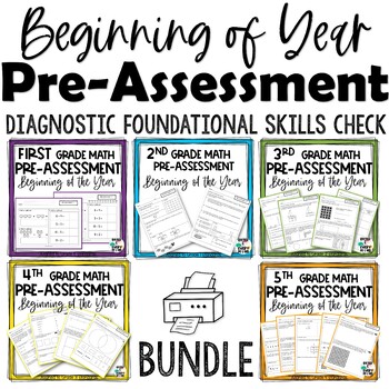 Preview of Math Assessments BUNDLE 1st-6th grade Math Pre-Assessment Intervention Tool