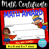 Math Award Certificate Super hero Theme