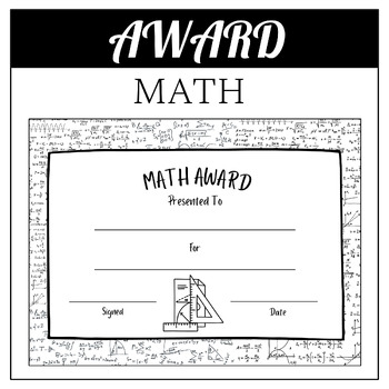Preview of Math Award - Editable Black and White Certificate