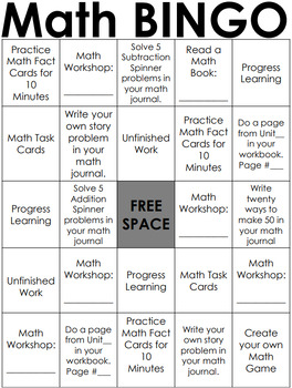 Preview of Math BINGO- An Activity for Early Finishers