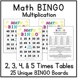 Math BINGO Multiplication 2, 3, 4 & 5 Times Tables