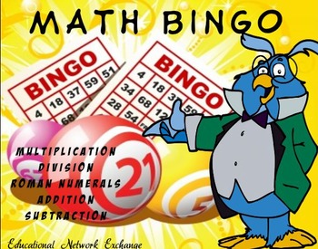 Preview of Math BINGO: Multiplication-Division-Roman-Numerals-Addition-Subtraction with PP