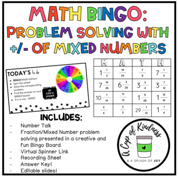 Math BINGO: Problem Solving with Fractions and Mixed Numbers | TPT