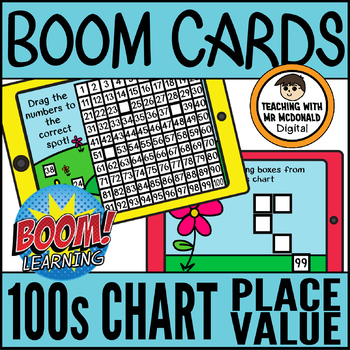 Preview of First Grade Math BOOM CARDS | Hundreds Chart & Place Value | Distance Learning