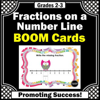 Preview of Math BOOM Cards Fractions on a Number Line Review 3rd Grade Math Center Practice