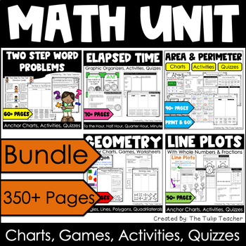 Preview of Math BUNDLE Area, Perimeter, Geometry, Elapsed Time, Line Plots & More!