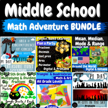 Preview of Math BUNDLE Project PBL Escape Room Pixel Art Mystery Math & Art Pi Day Spring