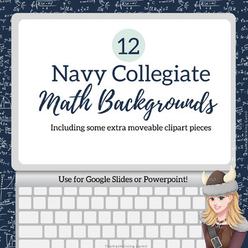 Preview of Math Background Slides: Collegiate Navy Editable Google Presentations & clipart