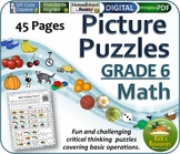 Math Puzzles - Pictures with Algebraic Thinking 6th Grade - Print and Digital