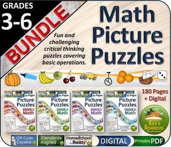 Preview of Math Puzzles - Pictures with Algebraic Thinking - Grades 3-6 Bundle