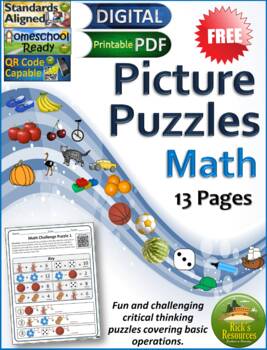 Preview of Math Puzzles - Pictures with Algebraic Thinking 3rd and 4th Grades