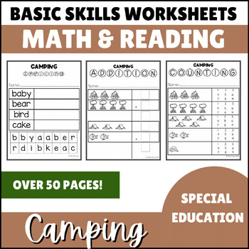 Preview of Camping Themed Math & Reading Basic Skills for Special Education - Camp, Tent