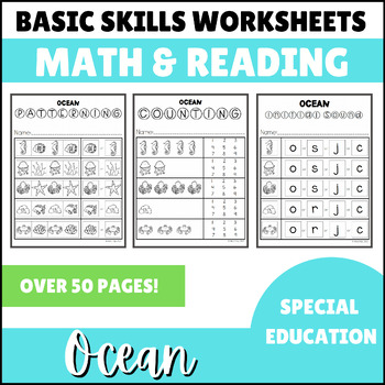 Preview of Ocean Themed Math & Reading Basic Skills for Special Education - #SummerWTS