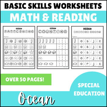 Preview of Ocean Themed Math & Reading Basic Skills for Special Education - Summer, ESY