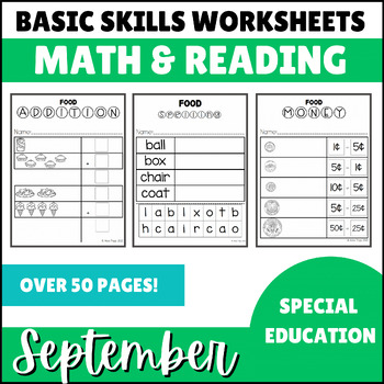Preview of September Math & Reading Basic Skills Worksheets for Special Ed