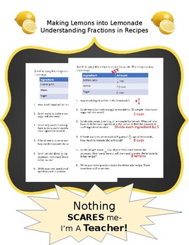 Preview of Fractions in Recipes Worksheet
