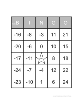 Preview of Math Bingo:  Adding and Subtracting Integers
