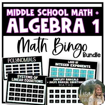 Preview of Math Bingo Bundle for Middle School Math and Algebra 1
