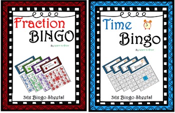Preview of Fraction and Time Bingo! - Math Bingo  (2 sets of 36x sheets)