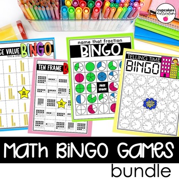 Preview of Math Bingo Game Bundle, Telling Time Games, Place Value Games
