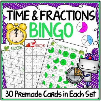 Preview of Math Bingo Games (Fractions & Time) Bundle