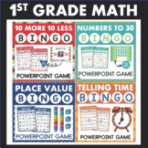 1st Grade Math Bingo Games BUNDLE Telling Time Place Value