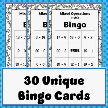 Math Bingo | Mixed Operations| Numbers 1 to 20 | K 1 by Time Trusted ...