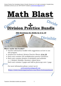 Preview of Math Blast Division for 2 to 10 times table Bundle with 300 questions