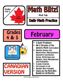 Preview of Math Blitz: Daily Math Practice, February -Canadian, Based on Ontario Curriculum
