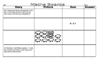 Preview of Math Boards addition and subtraction number stories