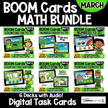 Preview of Math Boom Cards BUNDLE | Digital Games | March & St. Patrick's Day