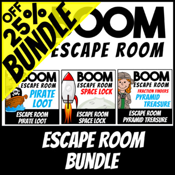 Preview of Math Boom Cards Digital Escape Room Bundle Fractions and Place Value