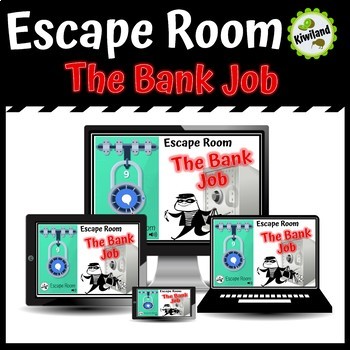 Preview of Math Boom Cards Digital Escape Room | The Bank Job Money | Math Mystery
