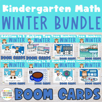 Preview of Winter Boom Cards Math Comparing Numbers Addition Teen Numbers Decomposing