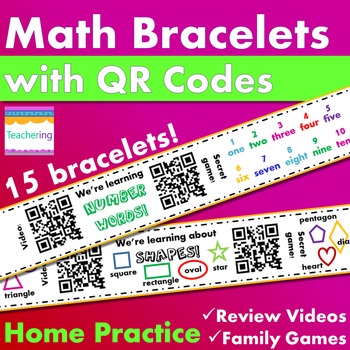 Preview of Kindergarten Math Home Learning Bundle {Bracelets with QR Codes}