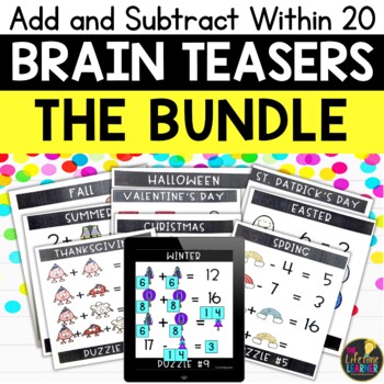 Preview of Math Logic Puzzles First Grade Brain Teasers Math Enrichment Add Subtract to 20