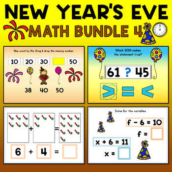 Preview of Math Bundle 4 Boom Cards - New Year's Eve