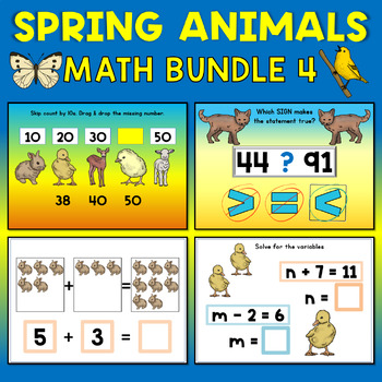 Preview of Math Bundle 4 Boom Cards - Spring Animals