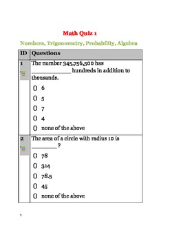 Preview of Math Bundle 6 - Addition, Division, Decimal, Probability, Statistics, Quiz 1