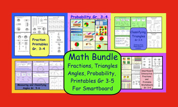 Preview of Math Bundle:Fractions, Probability, Angles, Triangles, Printables Gr 3-5