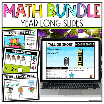 Preview of Digital Math Bundle Kindergarten - Year Long Math Google Slides Bundle