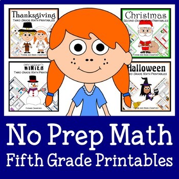 Preview of Math Bundle NO PREP Fifth Grade THE WHOLE YEAR Math Facts | Math Skills Review