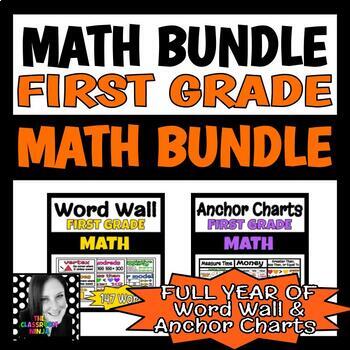 Preview of Math Bundle for First Grade Word Wall and Anchor Charts for ENTIRE YEAR