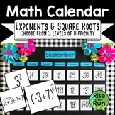 Math Calendar Bulletin Board with Exponents and Square Roots