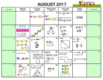 Math Calendar July 2017 - Jun 2018 by TeachableMath | TpT