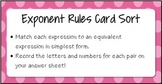 Exponent Rules Card Sort - Math Centers