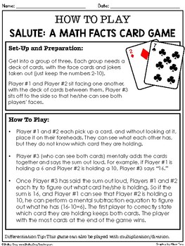 Preview of Math Card Game for Addition, Subtraction, Multiplication, Division - Salute