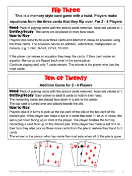 Math Card Games Freebie: Card Games To Play With Playing Cards | Tpt