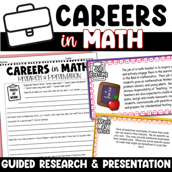 Preview of Math Careers Research Project and Presentation - Careers in Math Guided Research