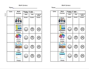 Preview of Math Center - Accountability Sheet (2 per page)